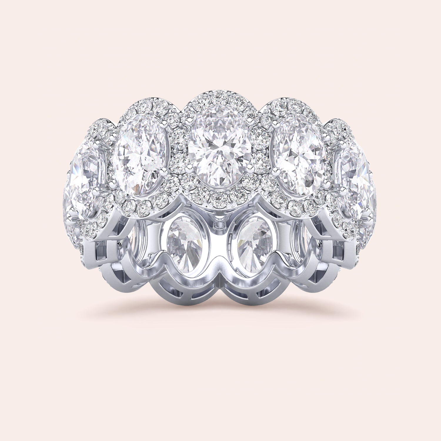 Elegant white gold wedding band featuring an oval eternity trellis design, available in 14K or 18K gold or platinum. |
 #14KRecycledWhiteGold
 #18KRecycledWhiteGold
 
 
 
 
 #Platinum