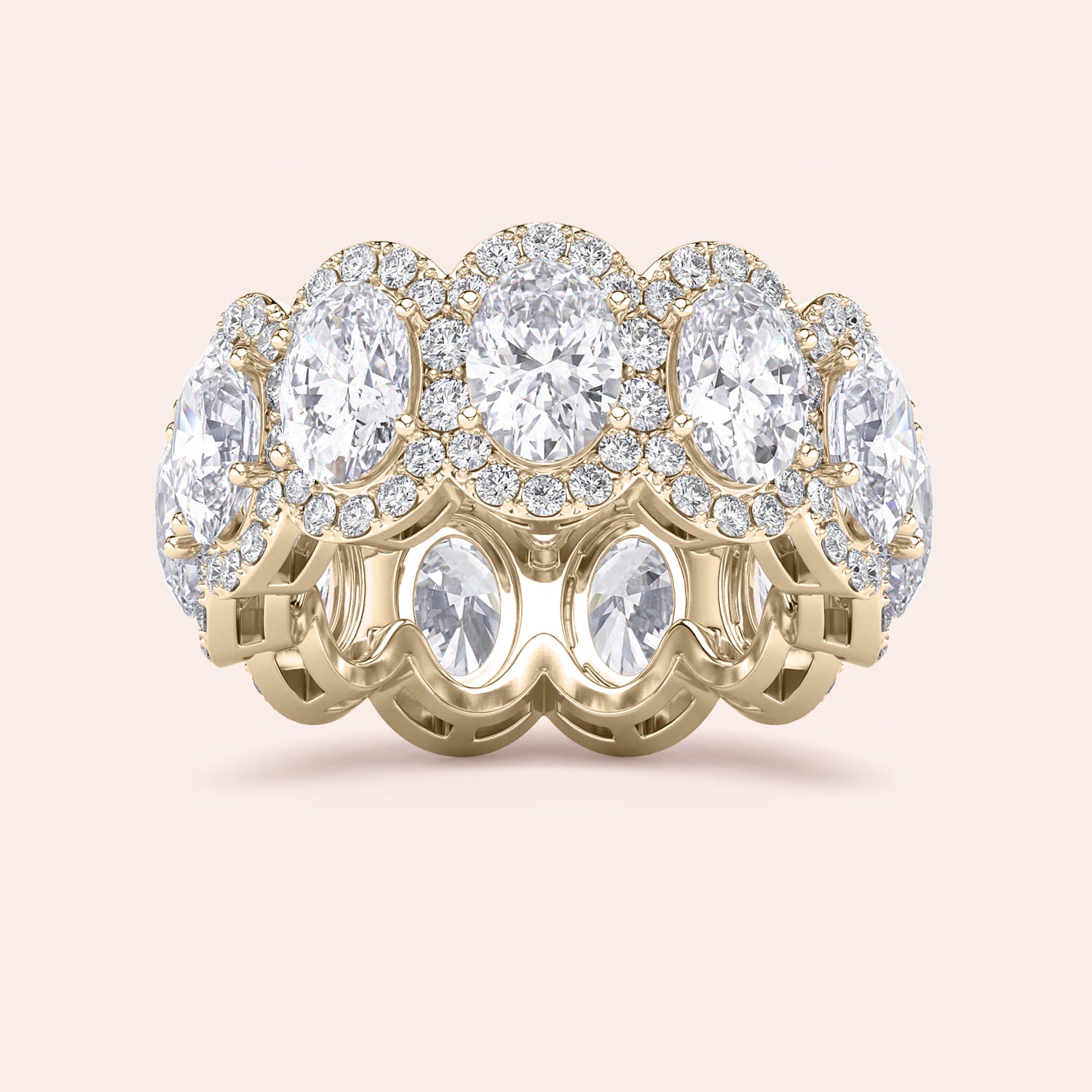 Elegant 14K or 18K yellow gold eternity wedding band featuring marquise-cut diamonds in a trellis design, showcasing exquisite craftsmanship. |
 
 
 #14KRecycledYellowGold
 #18KRecycledYellowGold