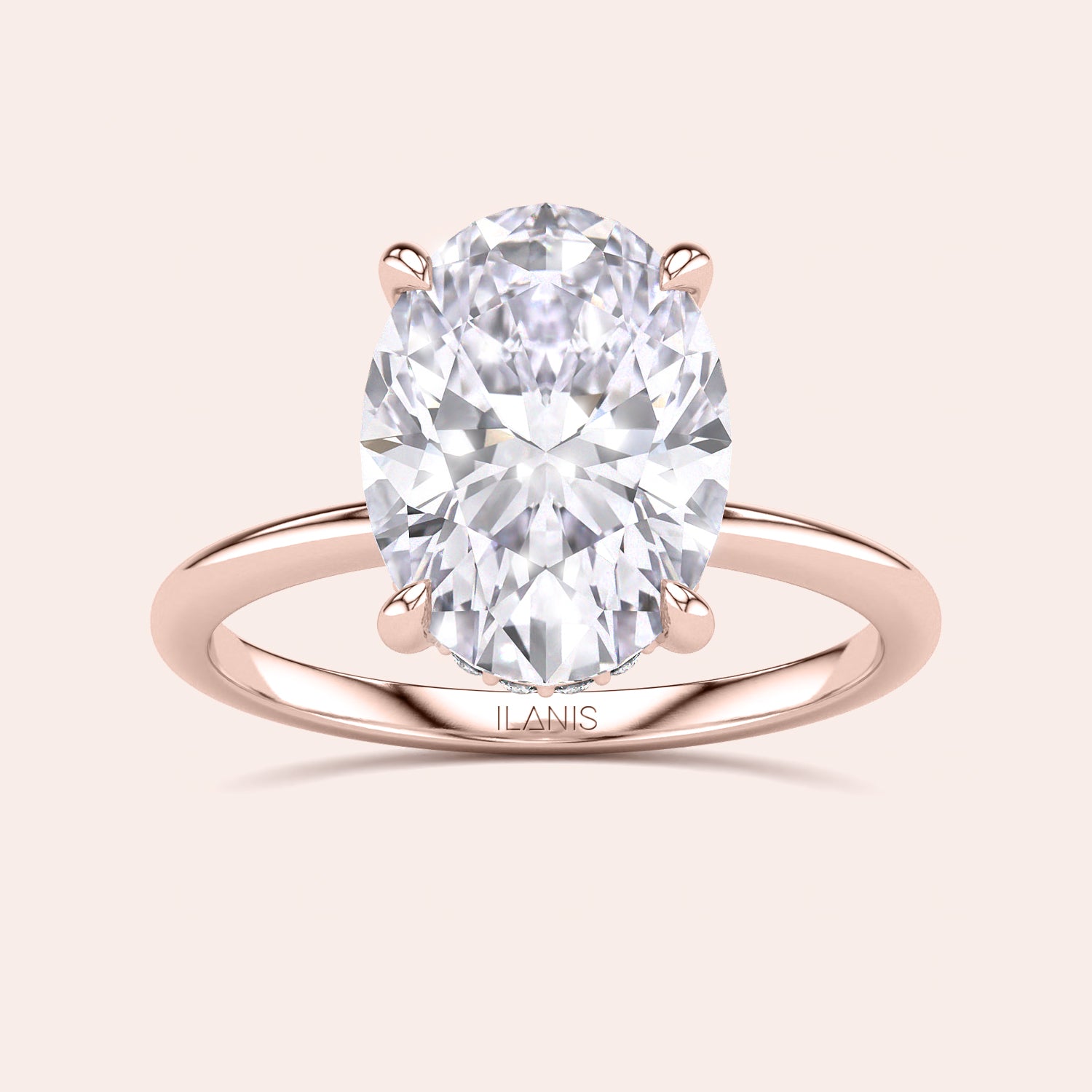 Rose gold diamond engagement ring with oval-cut diamond, available in 14K, 18K, or platinum for timeless elegance.|
#14KRecycledRoseGold
#18KRecycledRoseGold
