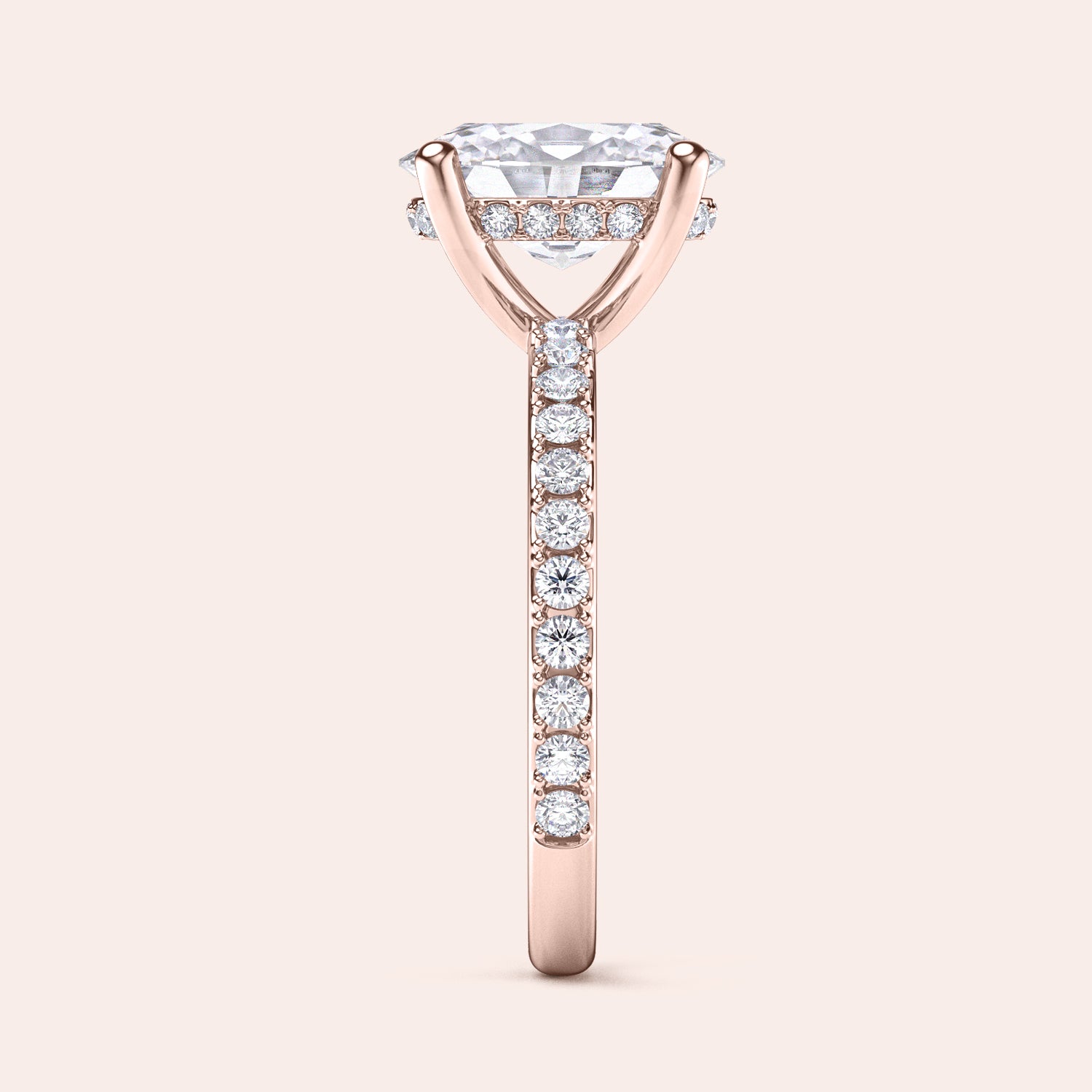 Round brilliant cut diamond solitaire engagement ring in 14K or 18K rose gold or platinum, featuring a stunning diamond-adorned band.|
#14KRecycledRoseGold
#18KRecycledRoseGold