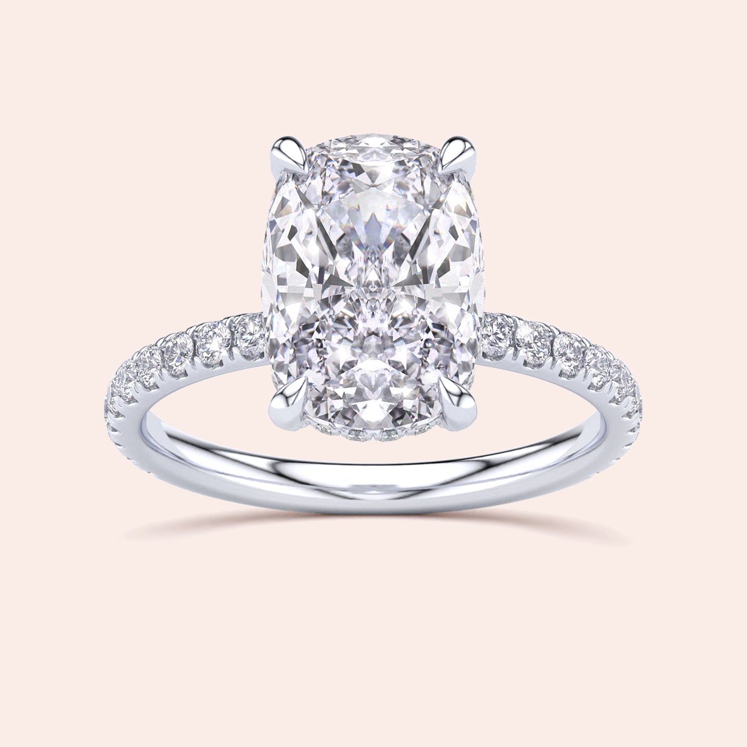 Elegant 14K or 18K white gold engagement ring with cushion-cut diamond and pave halo, perfect for timeless love.|
#14KRecycledWhiteGold
#18KRecycledWhiteGold
#Platinum