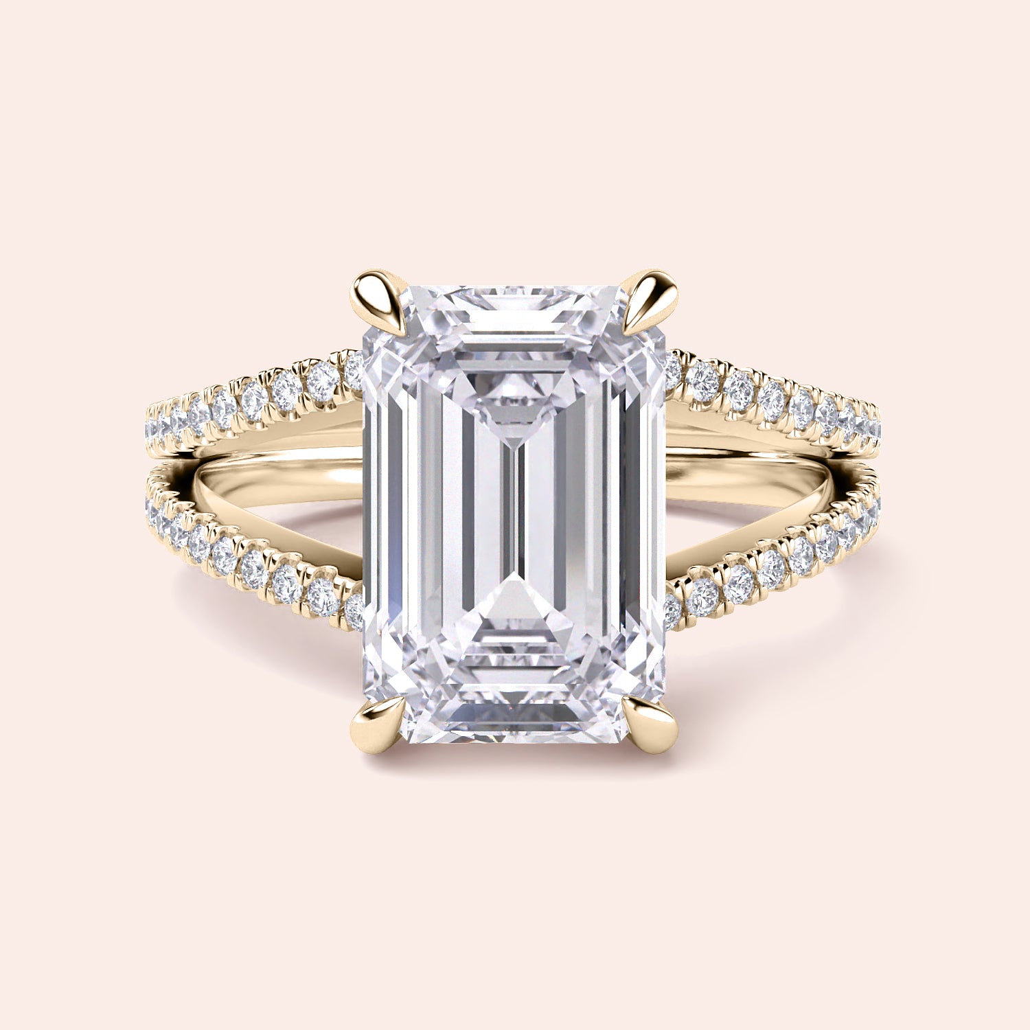 Elegant 14K or 18K Gold Engagement Ring Featuring Emerald-Cut Diamond with Pave Diamonds, Split Shank and Hidden Halo.|
#14KRecycledYellowGold
#18KRecycledYellowGold