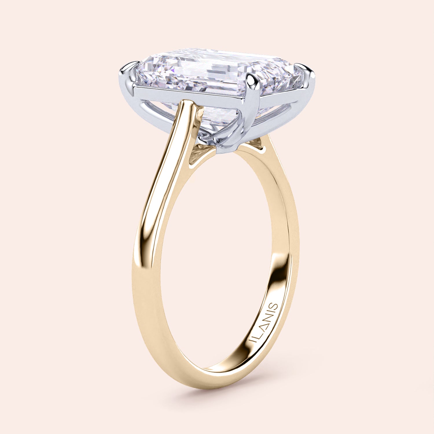 Two-tone 14K gold engagement ring featuring an elongated cushion-cut diamond in white and yellow gold design. |
#14KRecycledYellow/WhiteGold
#18KRecycledYellow/WhiteGold