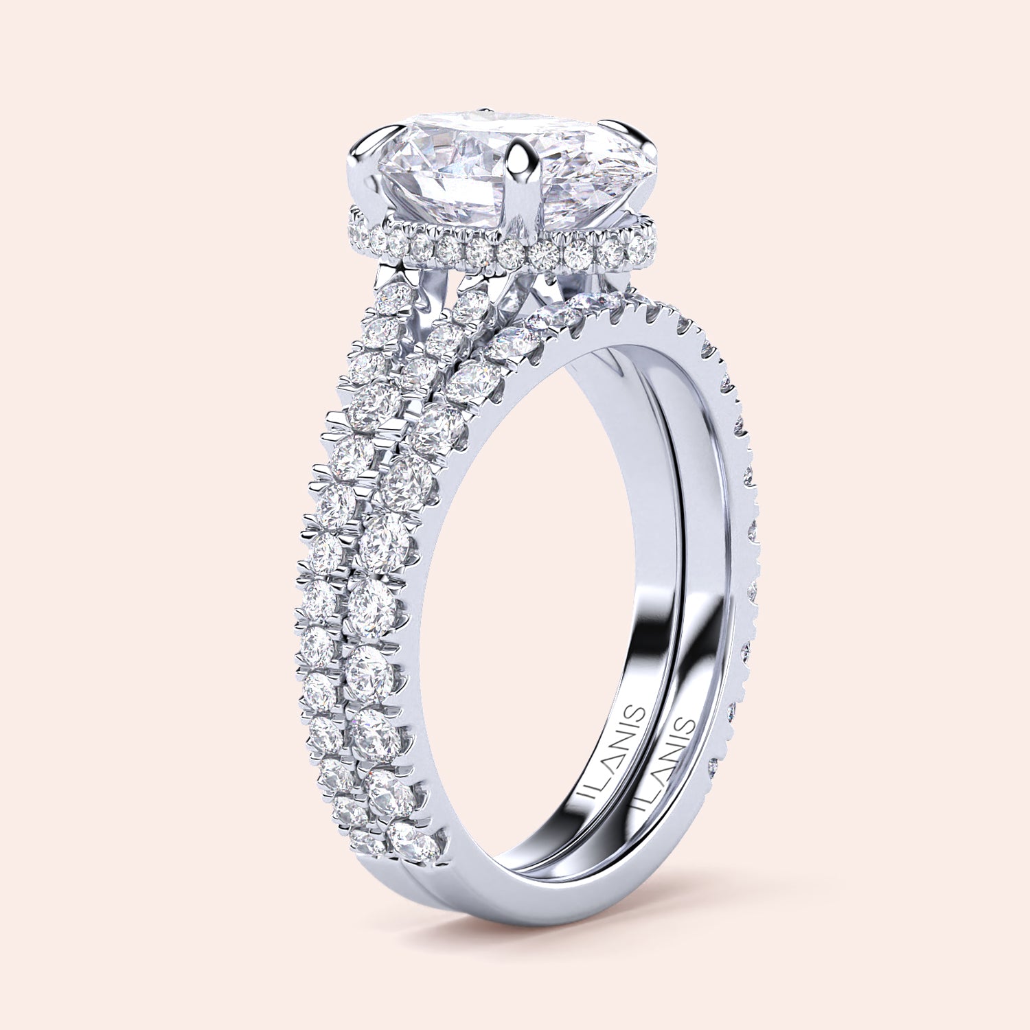 Elegant 14K white gold engagement ring with marquise diamond andPave-set band, showcasing exquisite craftsmanship and luxury.|
#14KRecycledWhiteGold
#18KRecycledWhiteGold
#Platinum