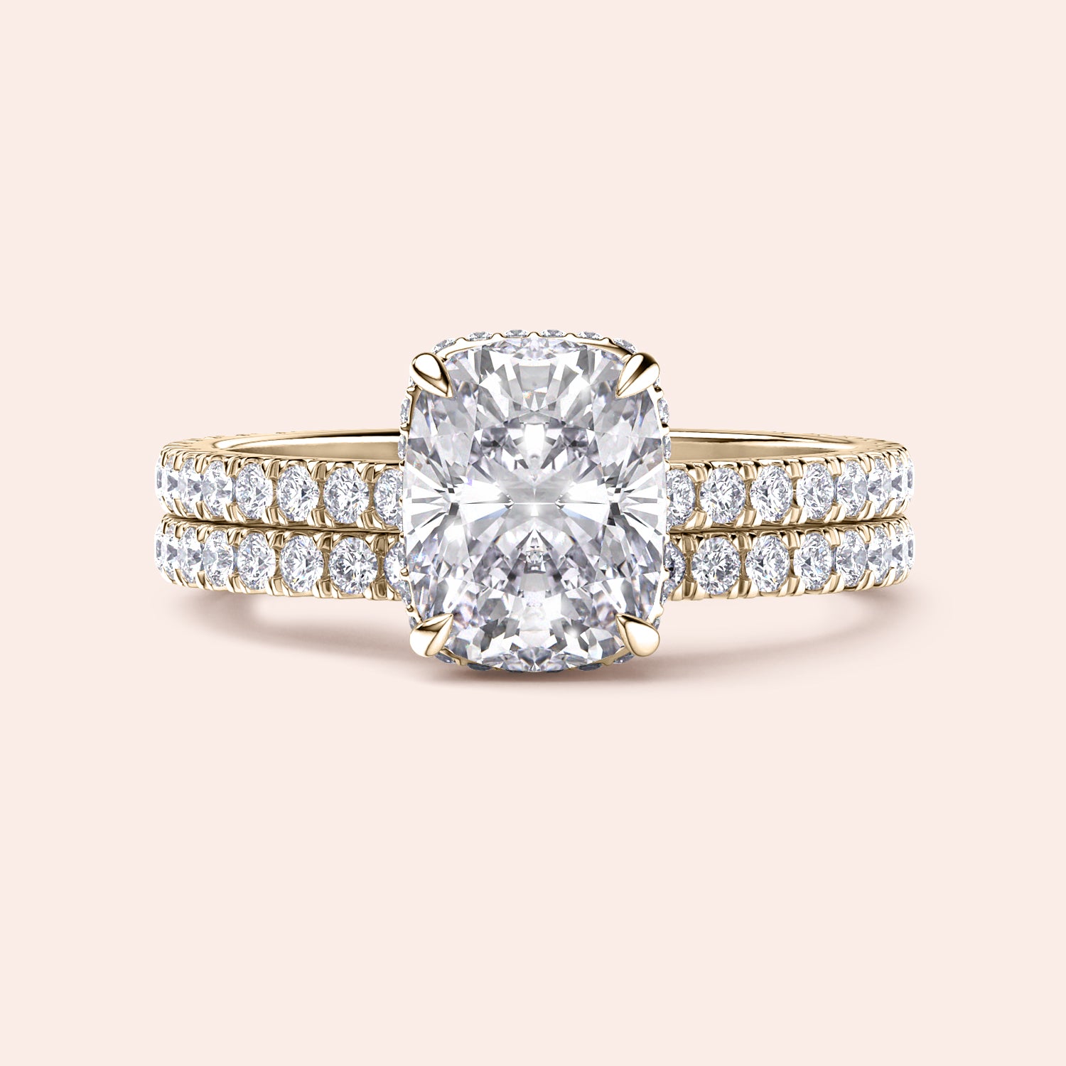 Elegant 14K or 18K Gold Cushion-Cut Diamond Engagement Ring withPave Band, perfect for a timeless and luxurious look.|
#14KRecycledYellowGold
#18KRecycledYellowGold