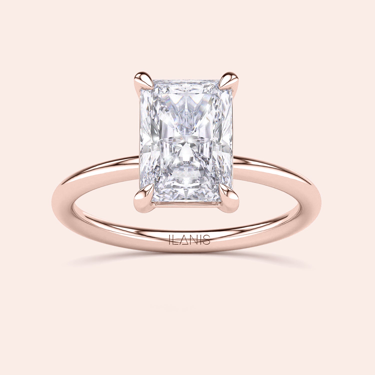 Radiant-cut diamond engagement ring in 14K rose gold, featuring exquisite classic solitaire design, perfect for timeless elegance.|
#14KRecycledRoseGold
#18KRecycledRoseGold