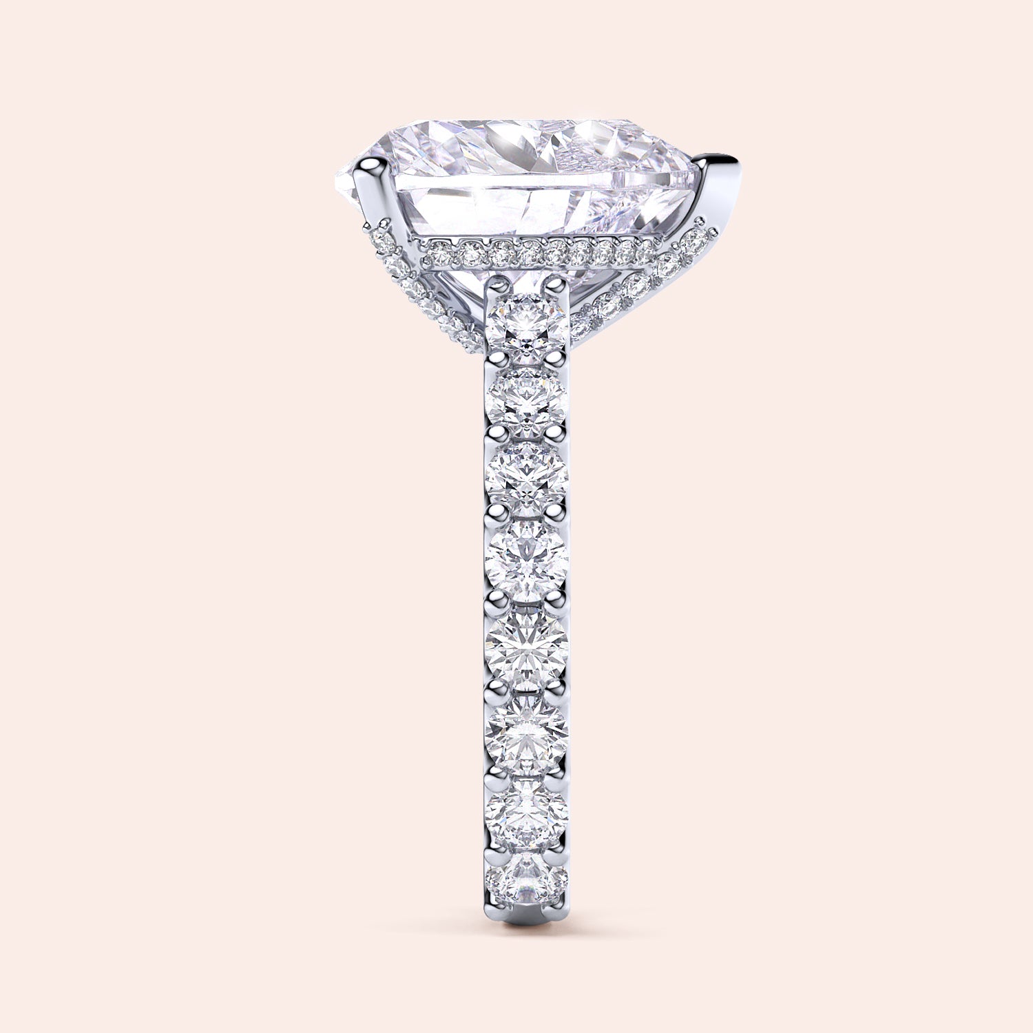 Elegant 14K white gold engagement ring with emerald-cut diamond, halo accents, and sparkling band, perfect for proposals.|
#14KRecycledWhiteGold
#18KRecycledWhiteGold
#Platinum