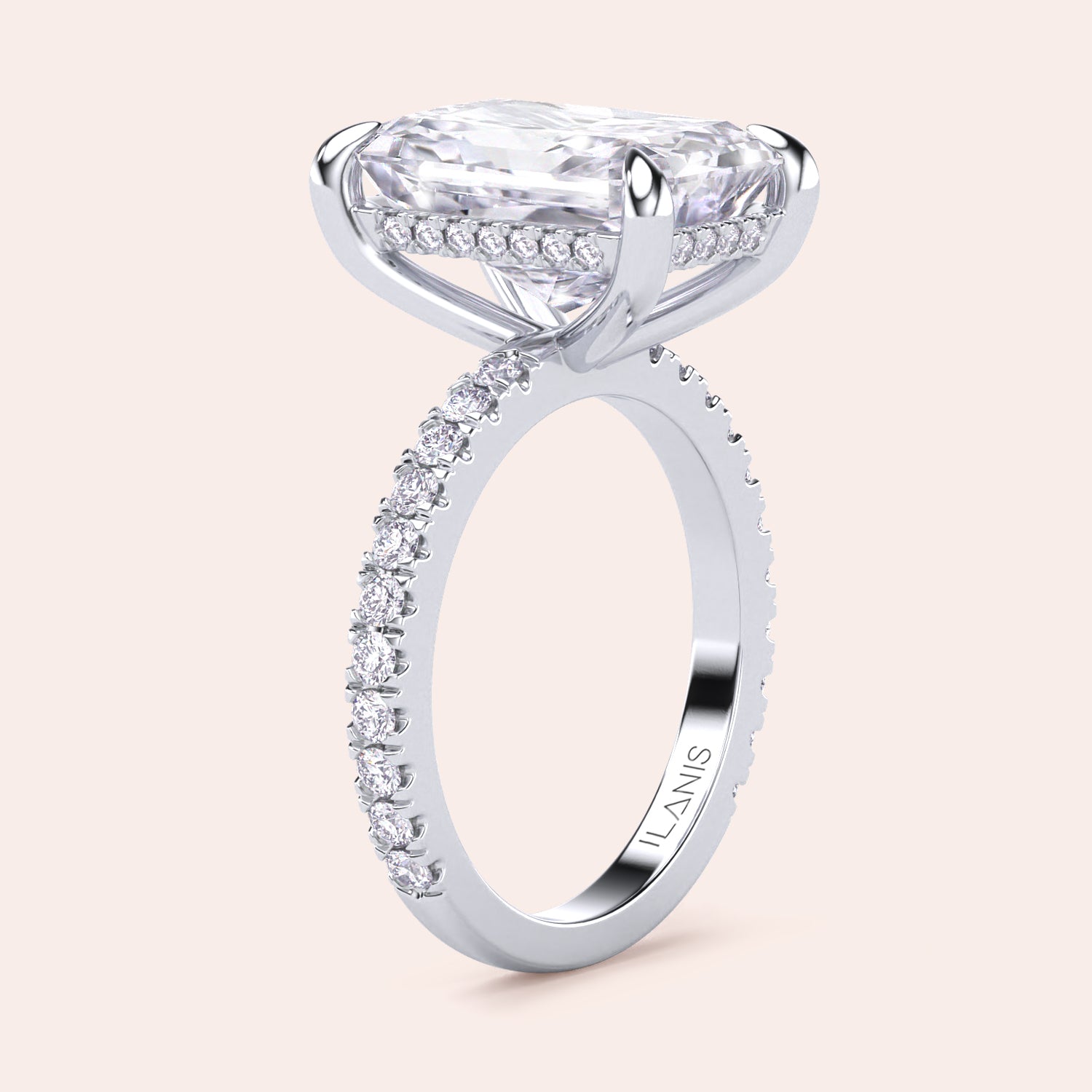 14K white gold engagement ring featuring an emerald-cut diamond and aPave band, elegantly designed for timeless sophistication.|
#14KRecycledWhiteGold
#18KRecycledWhiteGold
#Platinum