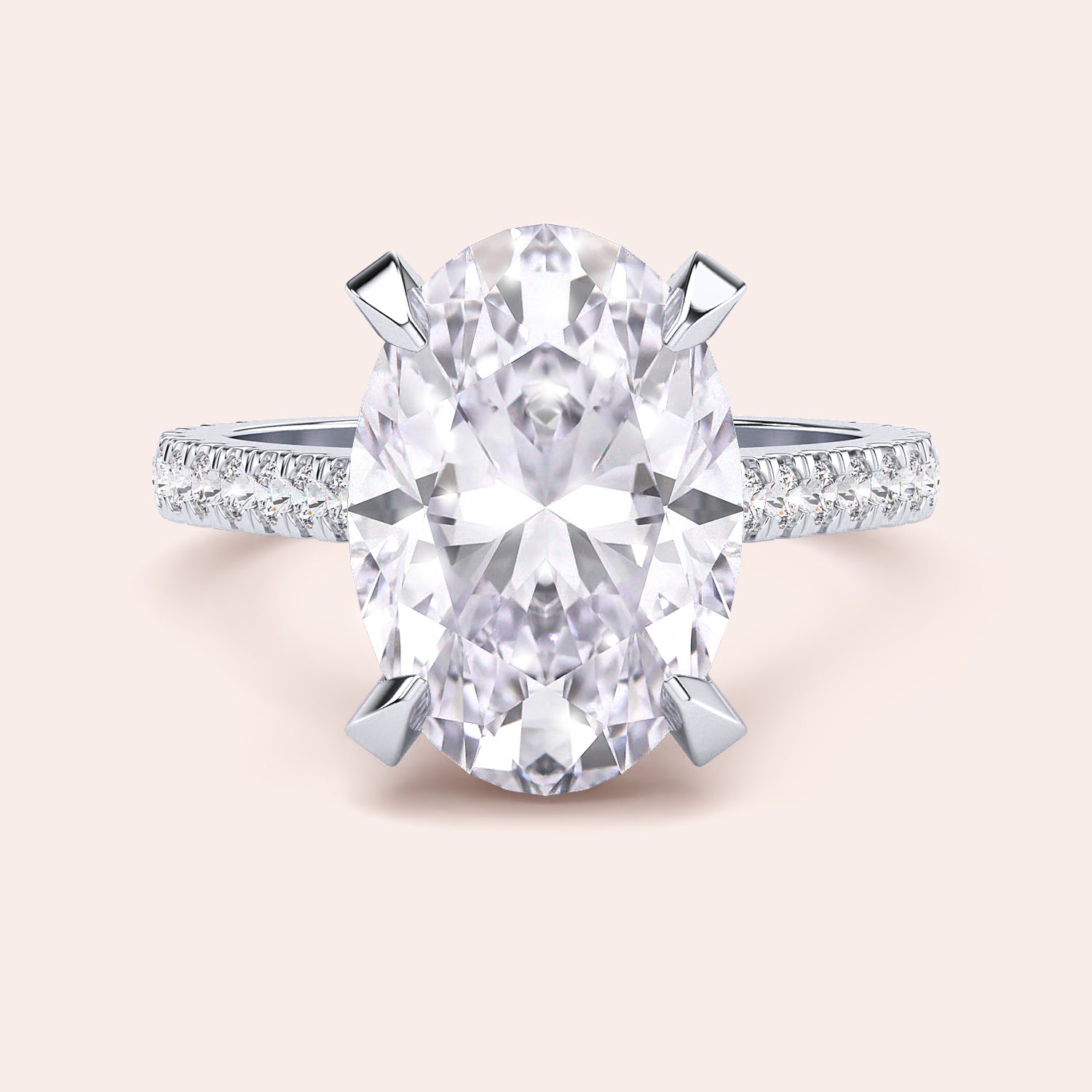 Radiant cut diamond engagement ring in 14K or 18K white gold or platinum with Pave diamond band, front view.|
#14KRecycledWhiteGold
#18KRecycledWhiteGold
#Platinum