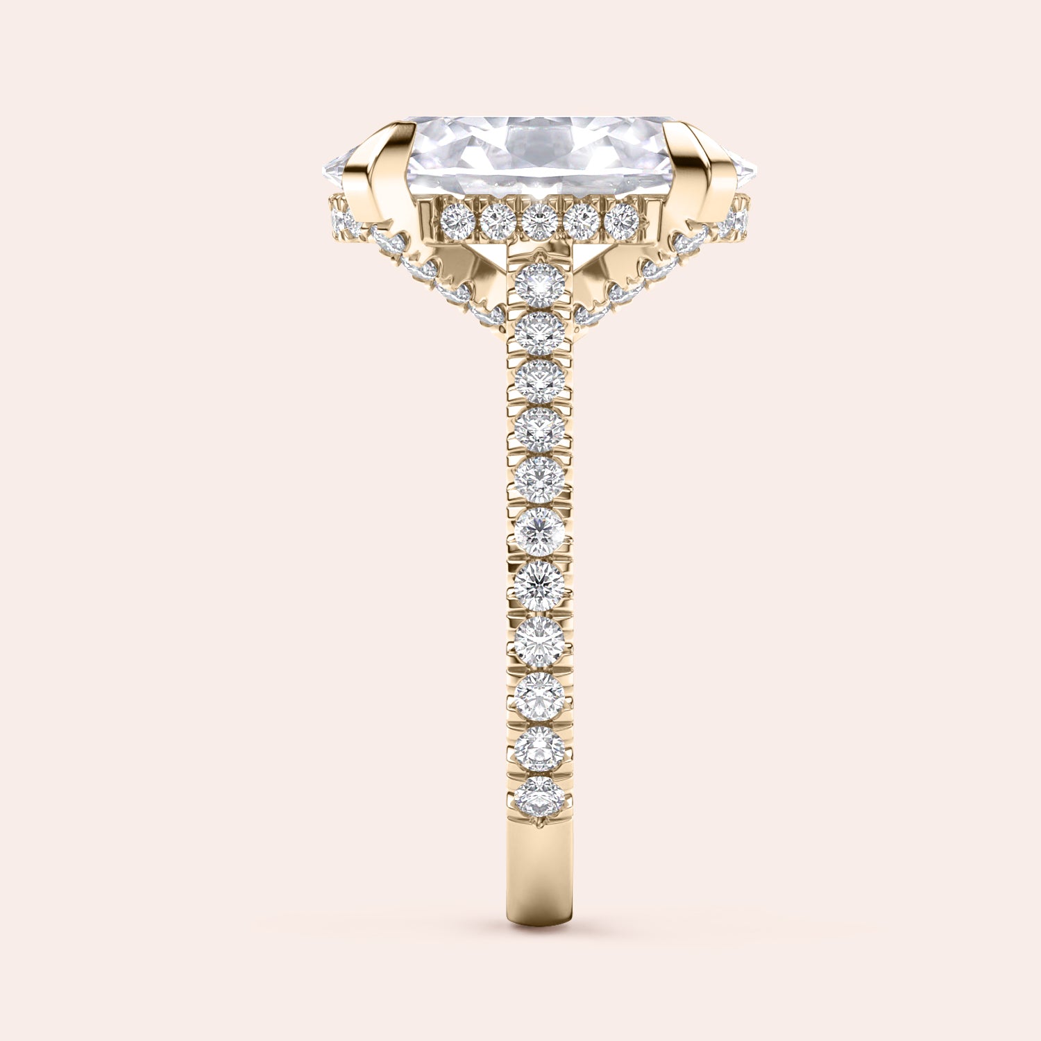 Radiant-cut diamond engagement ring with side stone accents in 14K yellow gold, displayed on a neutral background.|
#14KRecycledYellowGold
#18KRecycledYellowGold