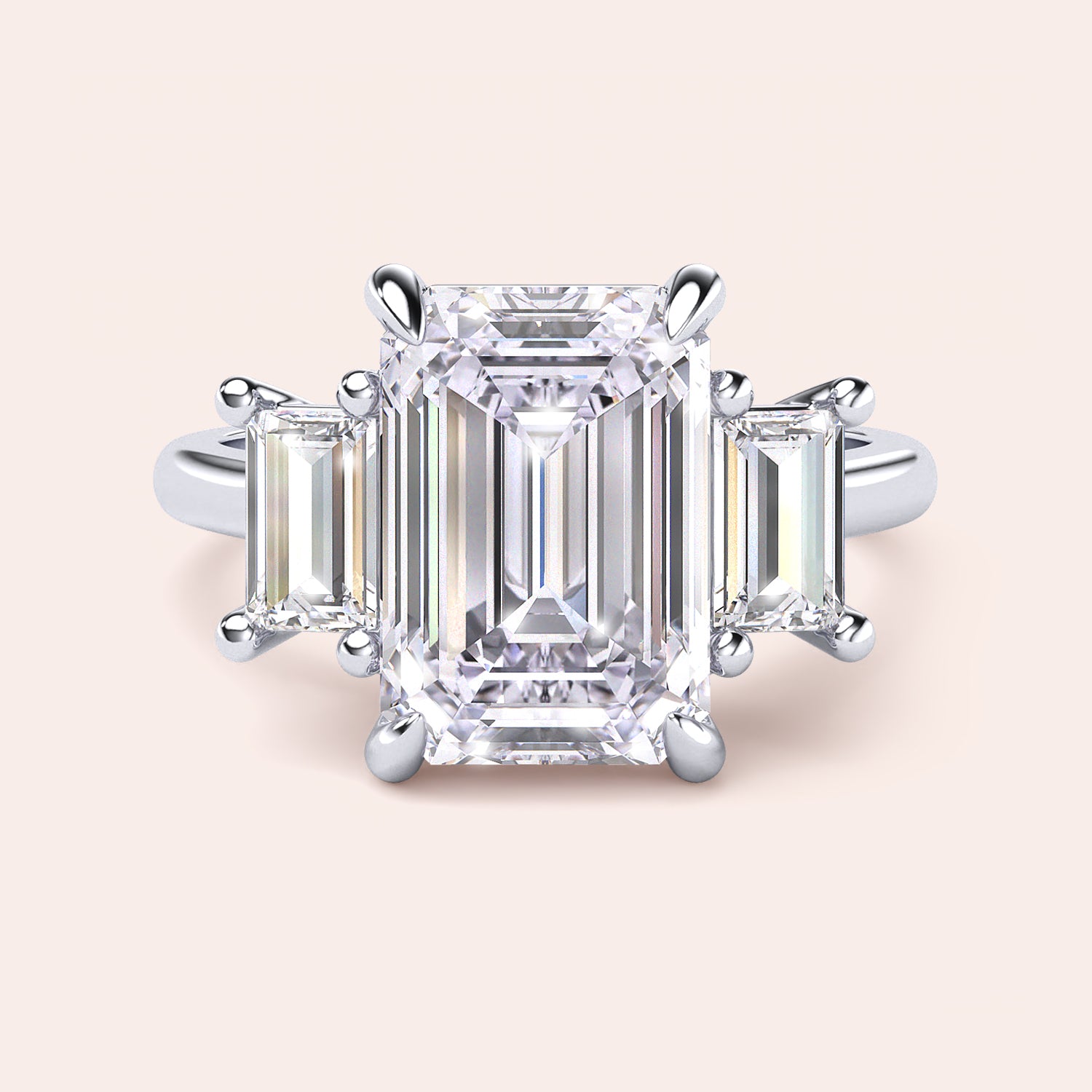 Radiant cut diamond engagement ring in 14K or 18K white gold or platinum with Pave diamond band, front view.|
#14KRecycledWhiteGold
#18KRecycledWhiteGold
#Platinum