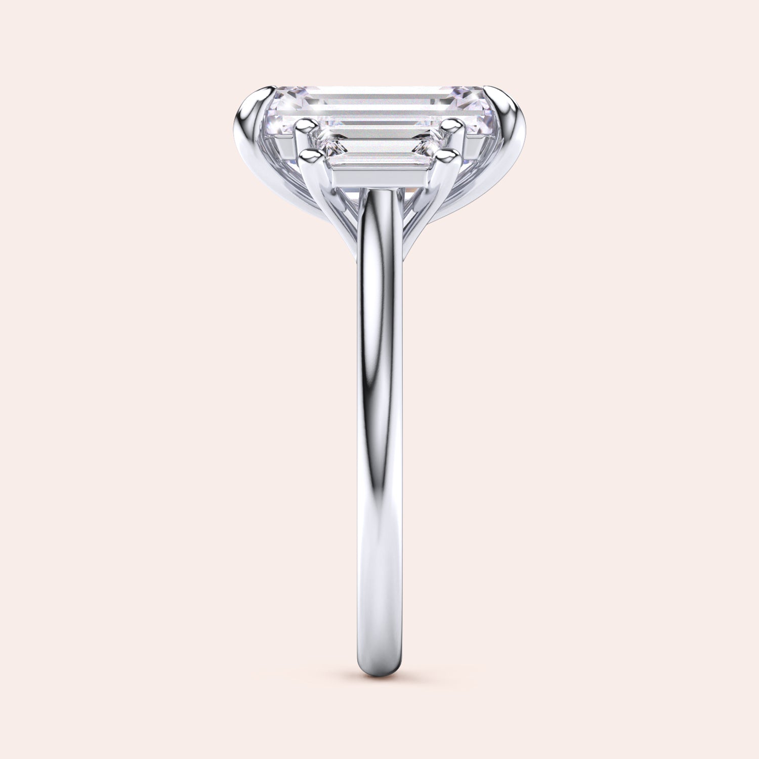 Radiant cut diamond engagement ring in 14K or 18K white gold or platinum with Pave diamond band, front view.|
#14KRecycledWhiteGold
#18KRecycledWhiteGold
#Platinum