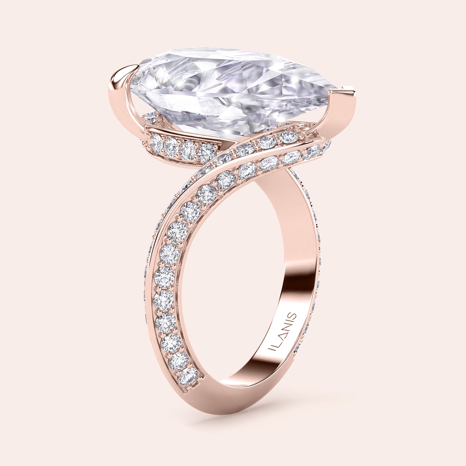 Rose Gold pear-shaped diamond engagement ring with Pave band, available in 14K/18K gold or platinum, features an exquisite centerpiece.|
#14KRecycledRoseGold
#18KRecycledRoseGold