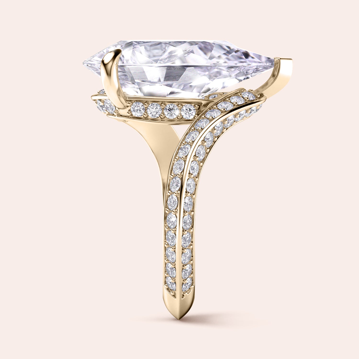 Exquisite pear-shaped diamond ring in 14K/18K gold or platinum, adorned with halo diamond accents for an elegant touch.|
#14KRecycledYellowGold
#18KRecycledYellowGold