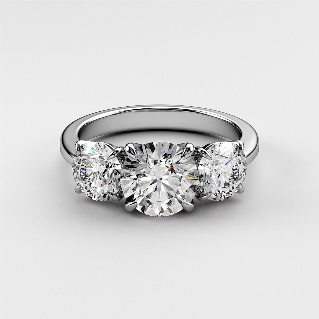 Elegant three-stone round diamond wedding band in 14K or 18K gold or platinum, featuring dazzling brilliant-cut diamonds. |
 #14KRecycledWhiteGold
 #18KRecycledWhiteGold
 
 
 
 
 #Platinum