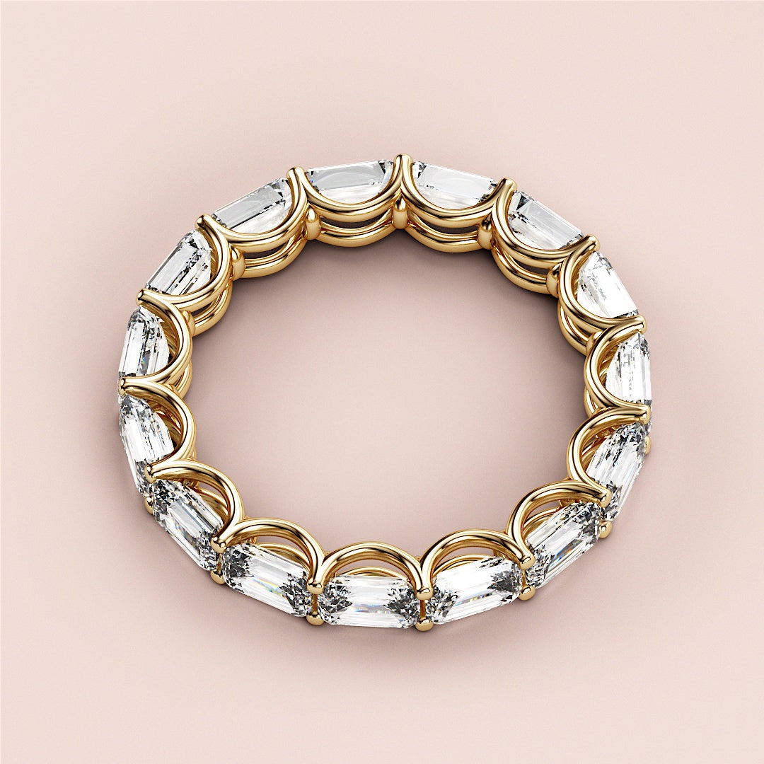 Gold eternity band ring with Asscher-cut diamonds in elegant design, available in 14K, 18K gold, or platinum. |
 
 
 #14KRecycledYellowGold
 #18KRecycledYellowGold
