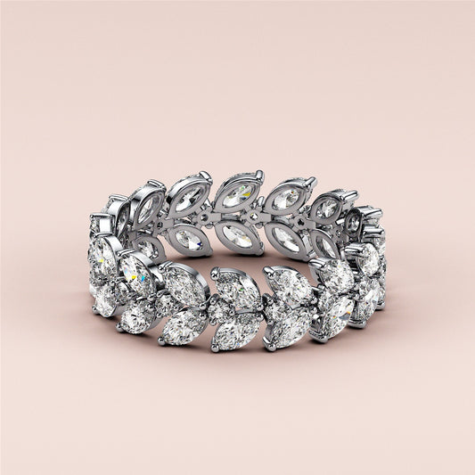 Luxurious 14K/18K white gold marquise-cut diamond eternity wedding band, featuring a timeless and elegant design.