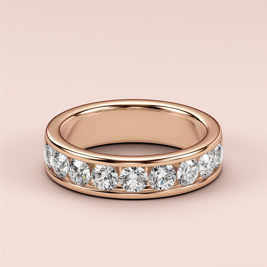 Elegant rose gold wedding band featuring round-cut diamonds in 14K or 18K setting, perfect for eternal love.  Unworn. |
 
 
 
 
 #14KRecycledRoseGold
 #18KRecycledRoseGold