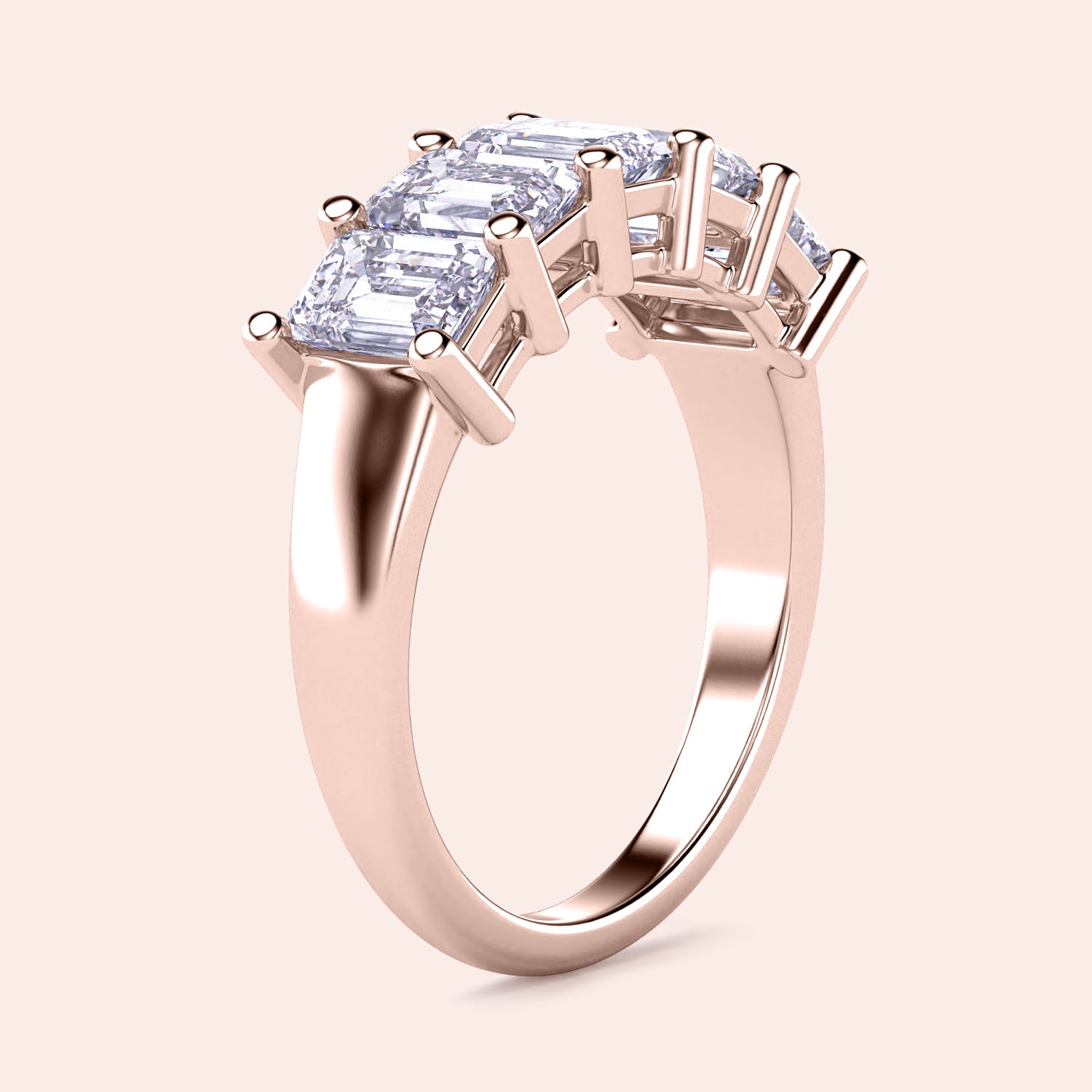 Elegant 14K rose gold five-stone emerald-cut diamond wedding band, showcasing timeless beauty and sophistication. |
 
 
 
 
 #14KRecycledRoseGold
 #18KRecycledRoseGold
