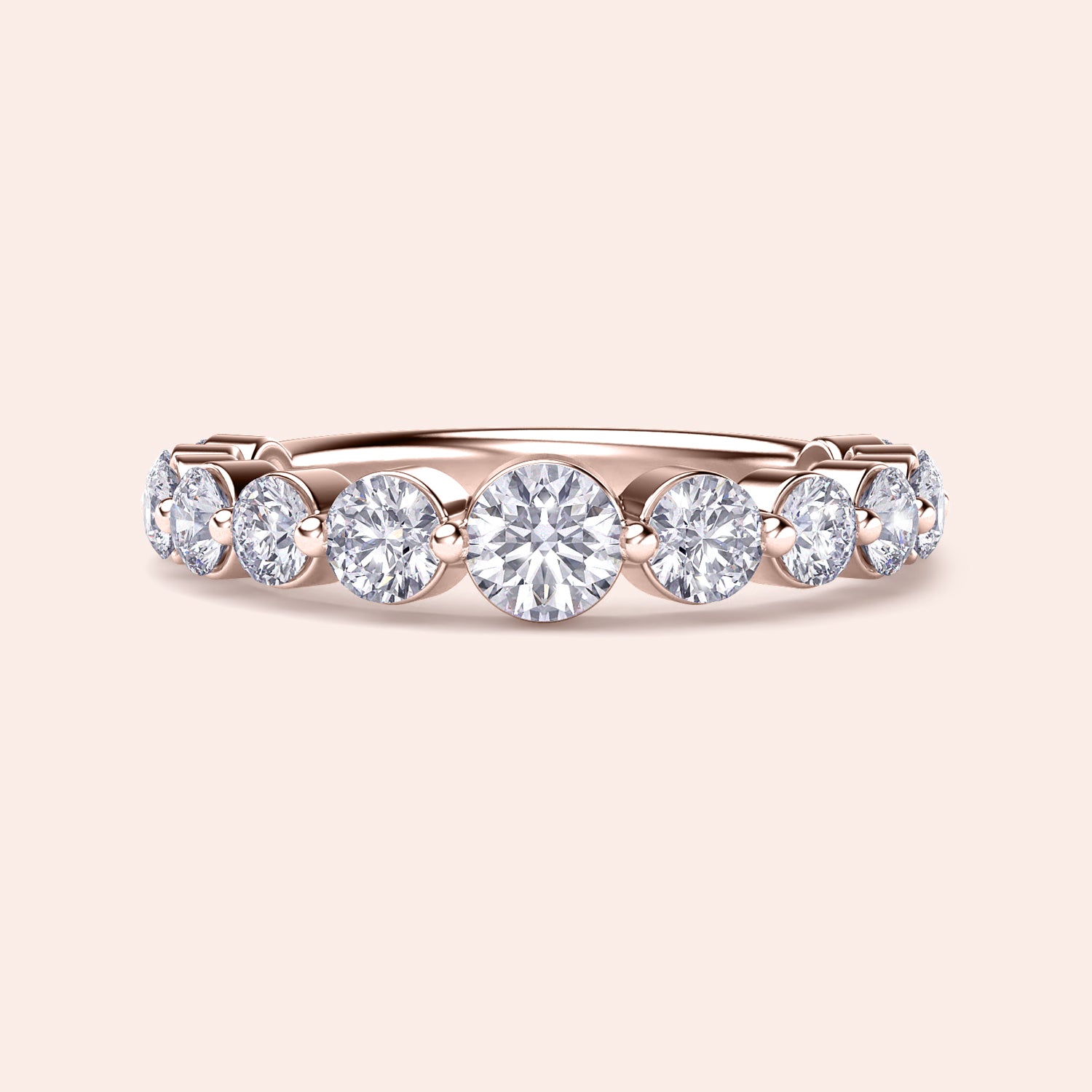 Rose Gold wedding band featuring round brilliant-cut diamonds in a shared prong setting, available in 14K or 18K gold. |
 
 
 
 
 #14KRecycledRoseGold
 #18KRecycledRoseGold