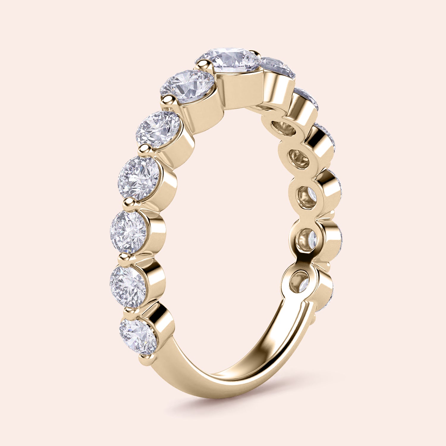 Elegant 14K gold wedding band with shared prong round brilliant diamonds, perfect for special occasions or everyday elegance. |
 
 
 #14KRecycledYellowGold
 #18KRecycledYellowGold