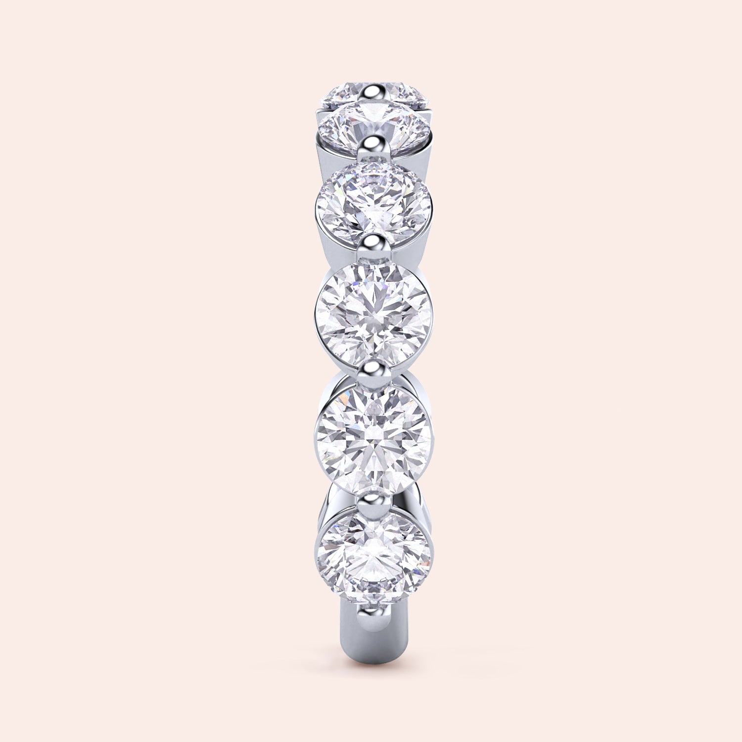 Elegant round diamond eternity band in 14K or 18K gold or platinum, showcasing brilliant round-cut diamonds in prong setting. |
 #14KRecycledWhiteGold
 #18KRecycledWhiteGold
 
 
 
 
 #Platinum