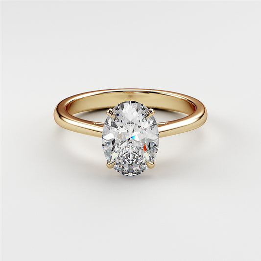 Elegant 14K or 18K gold engagement ring featuring an oval diamond in a classic cathedral design. Perfect for timeless elegance.