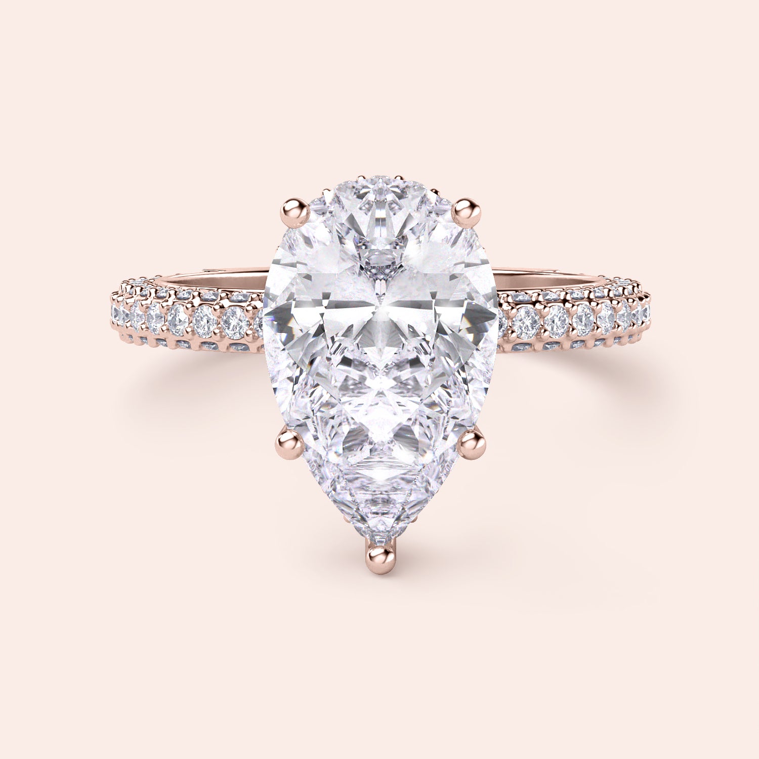 Rose Gold pear-shaped diamond engagement ring withPave band, available in 14K/18K gold or platinum, features an exquisite centerpiece.|
#14KRecycledRoseGold
#18KRecycledRoseGold