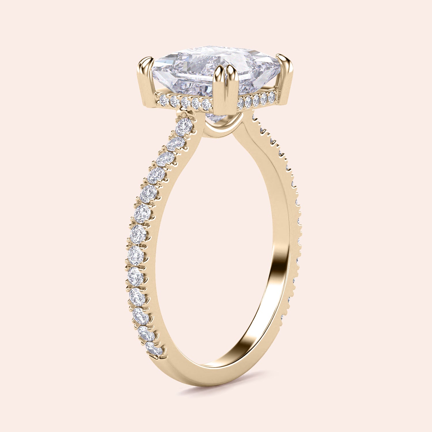 Elegant yellow gold engagement ring featuring a marquise-cut diamond andPave band, available in 14K, 18K, or platinum.|
#14KRecycledYellowGold
#18KRecycledYellowGold