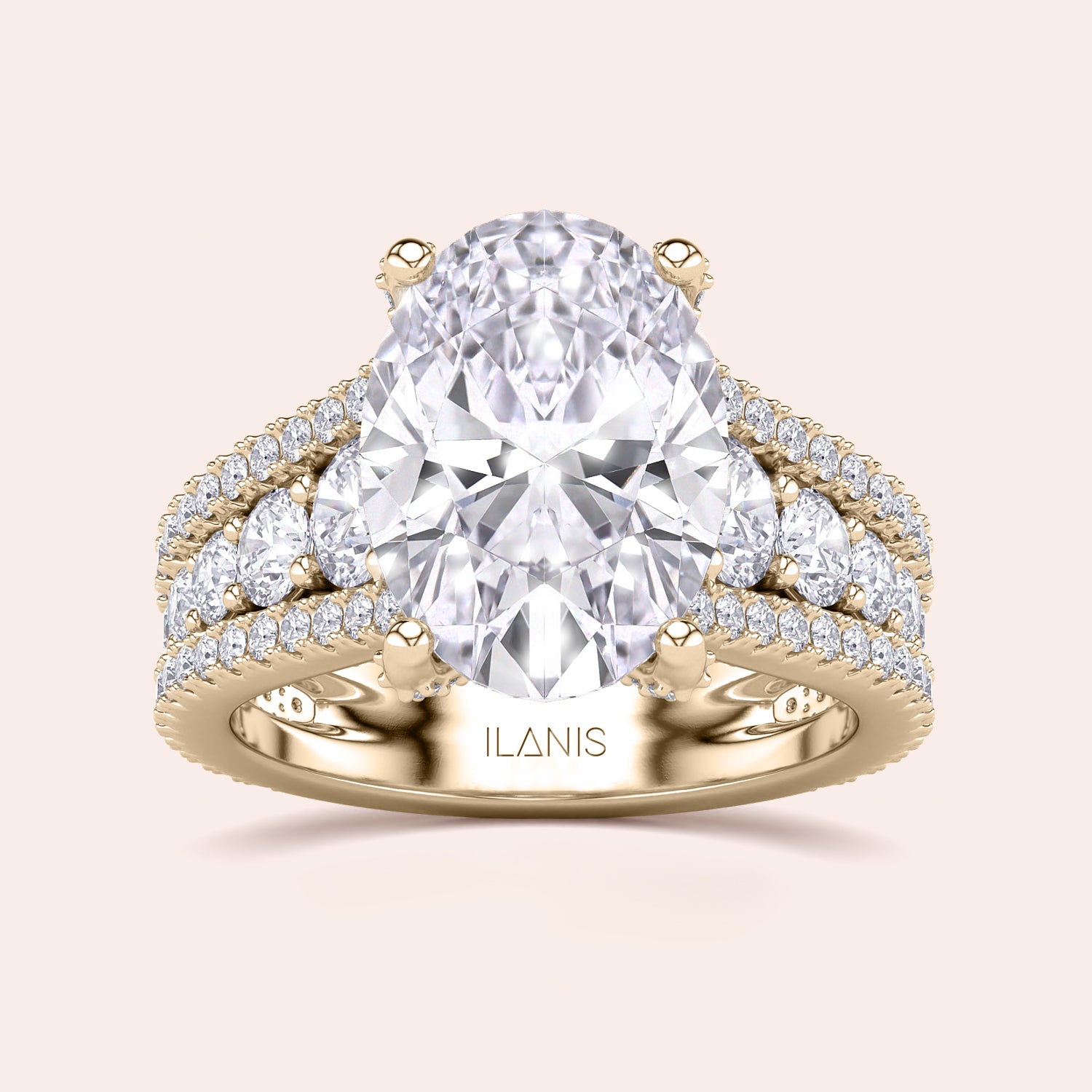 Exquisite 14K Yellow Gold engagement ring featuring an oval diamond and halo accents, crafted with luxurious precision by ILANIS.|
#14KRecycledYellowGold
#18KRecycledYellowGold