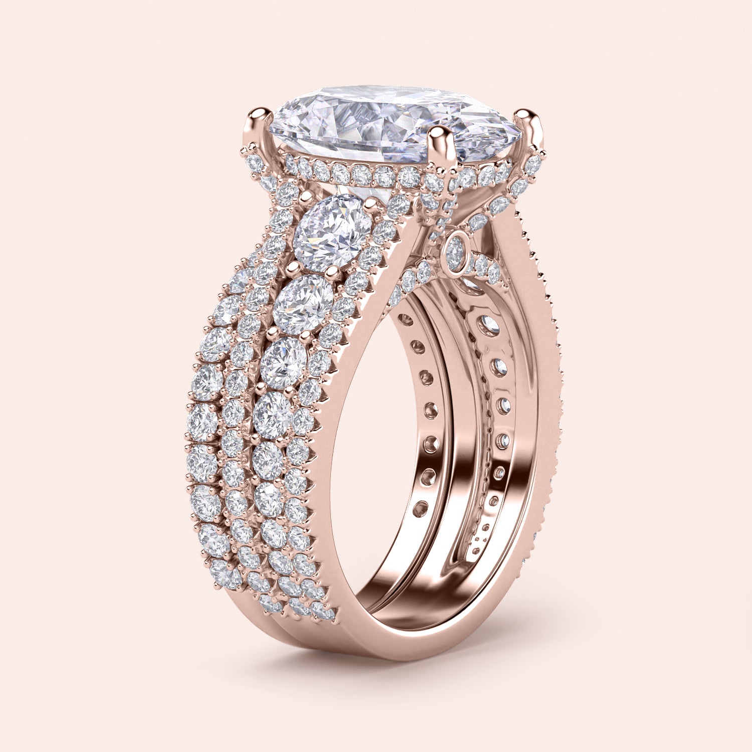 Elegant rose gold engagement ring with oval diamond and side accents, available in 14K, 18K, or platinum for a luxurious touch.|
#14KRecycledRoseGold
#18KRecycledRoseGold
