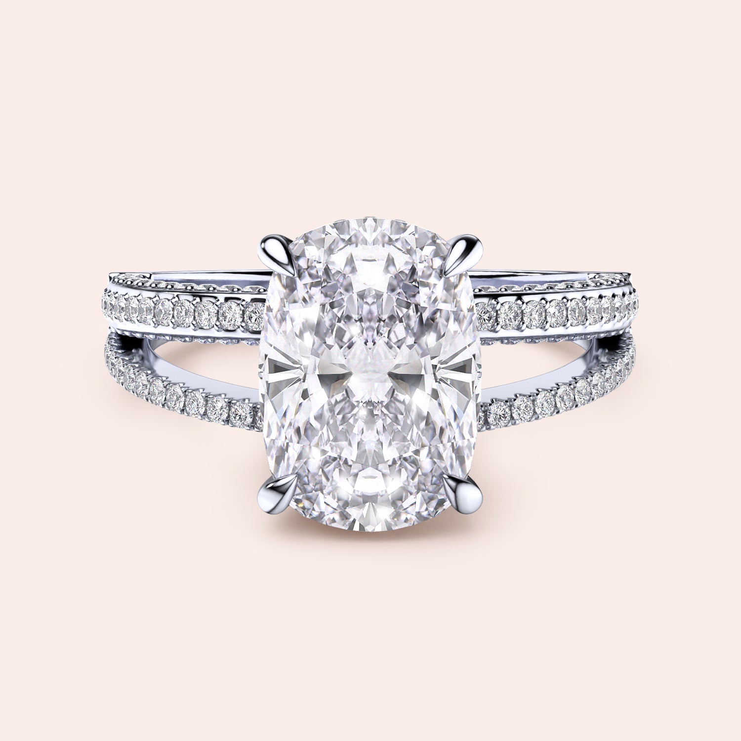 Elegant white gold engagement ring with cushion-cut diamond and hidden halo, available in 14K & 18K gold or platinum.|
#14KRecycledWhiteGold
#18KRecycledWhiteGold
#Platinum