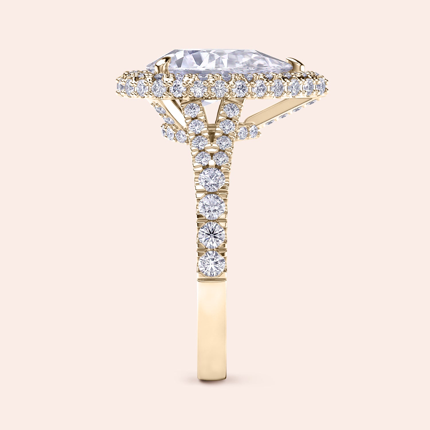 Pear cut diamond halo ring yellow gold, double halo pavé setting with center pear diamond and balanced proportions | #14KRecycledYellowGold #18KRecycledYellowGold