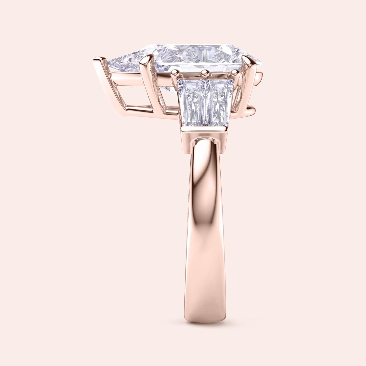 Rose gold pear shaped diamond ring, side profile highlighting elevated setting and clean polished band | #14KRecycledRoseGold #18KRecycledRoseGold