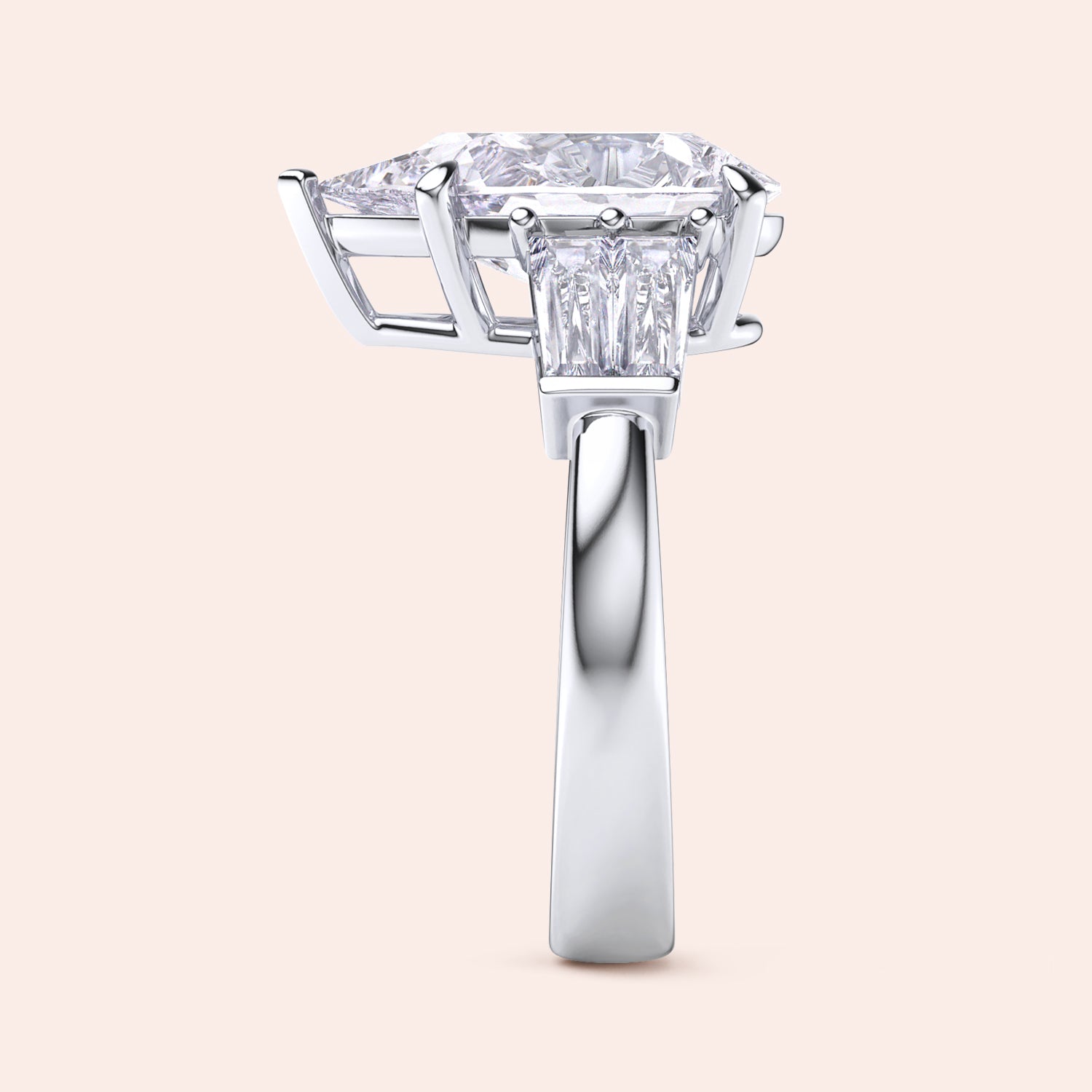 Image 4 (side detail / structure)
Pear cut diamond engagement ring in white gold, side angle showing prong setting and architectural gallery design | #14KRecycledWhiteGold #18KRecycledWhiteGold 
#Platinum