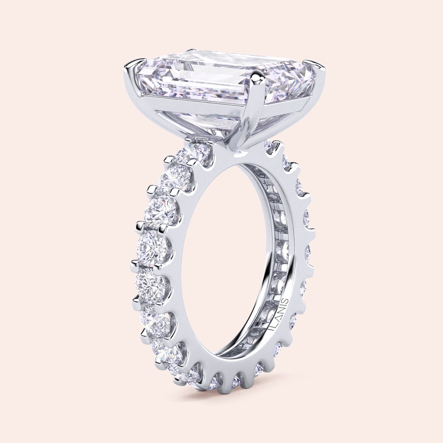 Emerald cut diamond engagement ring white gold with full diamond band, romantic and elegant bridal ring inspiration | #14KRecycledWhiteGold #18KRecycledWhiteGold #Platinum