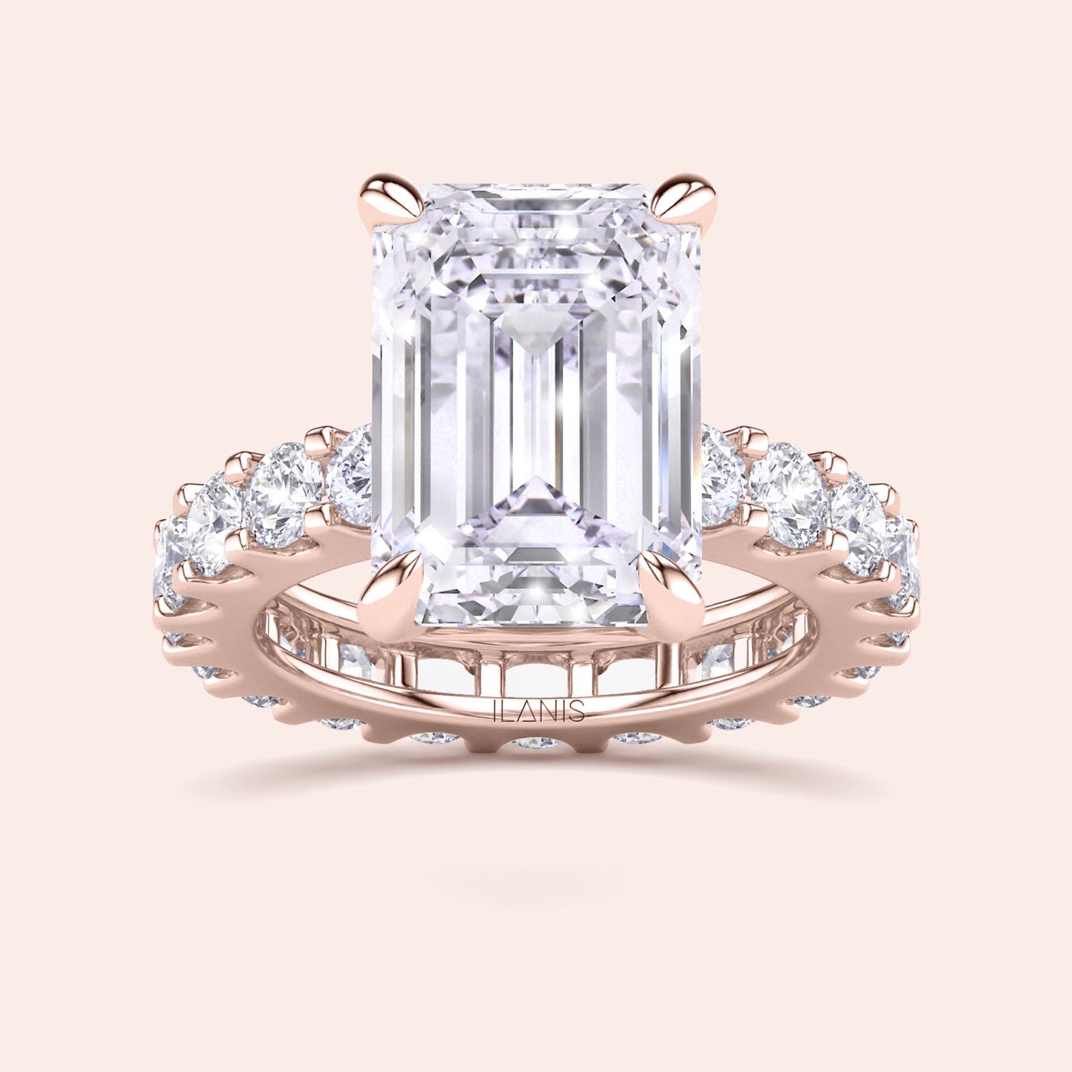 Emerald cut diamond engagement ring in rose gold with eternity band, bold center stone ring, elegant step cut diamond bridal ring | #14KRecycledRoseGold #18KRecycledRoseGold