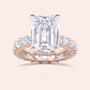 Emerald cut diamond engagement ring in rose gold with eternity band, bold center stone ring, elegant step cut diamond bridal ring 