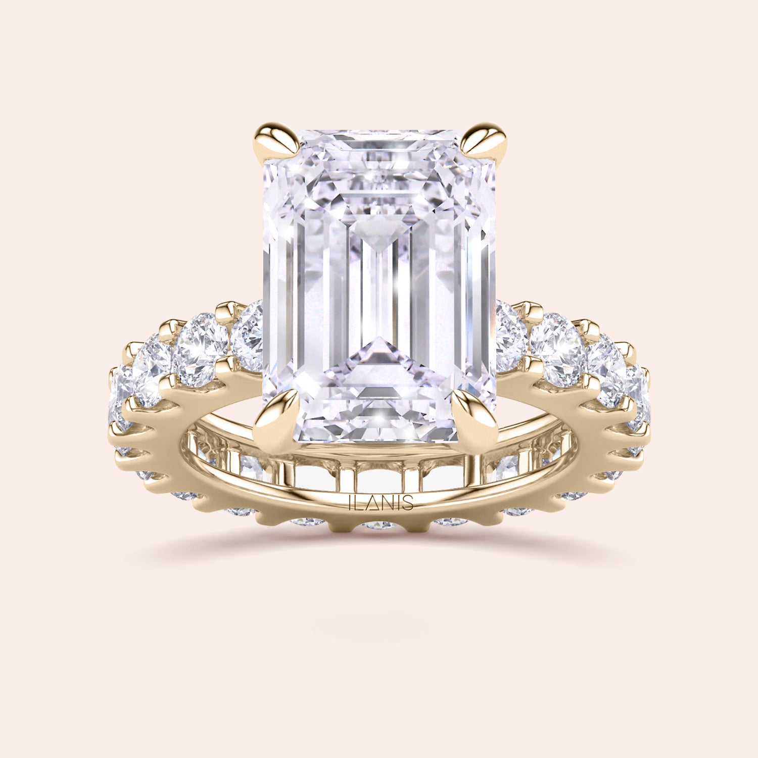 Emerald cut diamond engagement ring in yellow gold with eternity band, bold center stone ring, elegant step cut diamond bridal design | #14KRecycledYellowGold #18KRecycledYellowGold