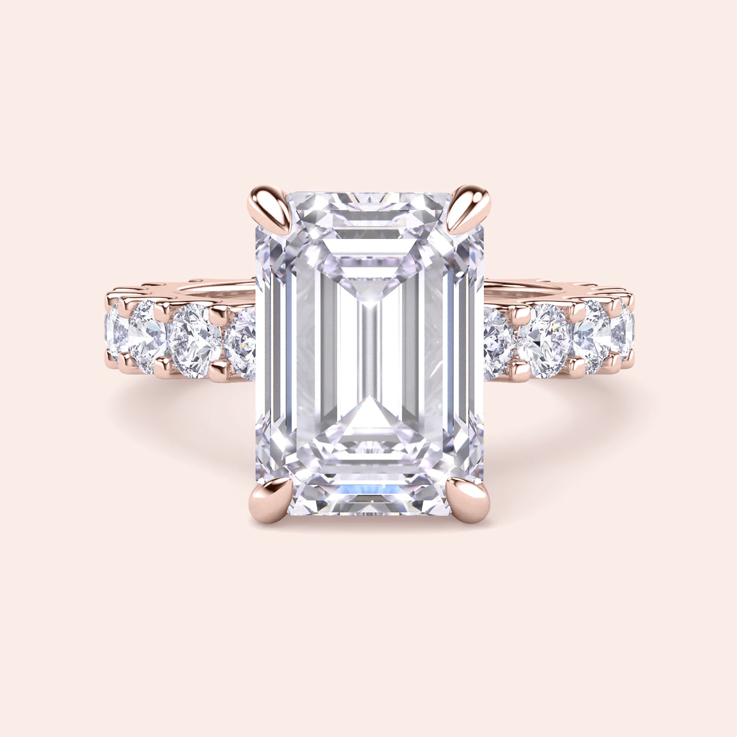 Emerald cut diamond engagement ring in rose gold with eternity band, bold center stone ring, elegant step cut diamond bridal ring | #14KRecycledRoseGold #18KRecycledRoseGold