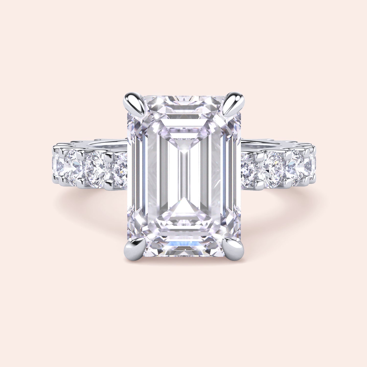 Emerald cut diamond engagement ring in white gold with eternity band, bold center stone ring, elegant step cut diamond bridal design | #14KRecycledWhiteGold #18KRecycledWhiteGold #Platinum
