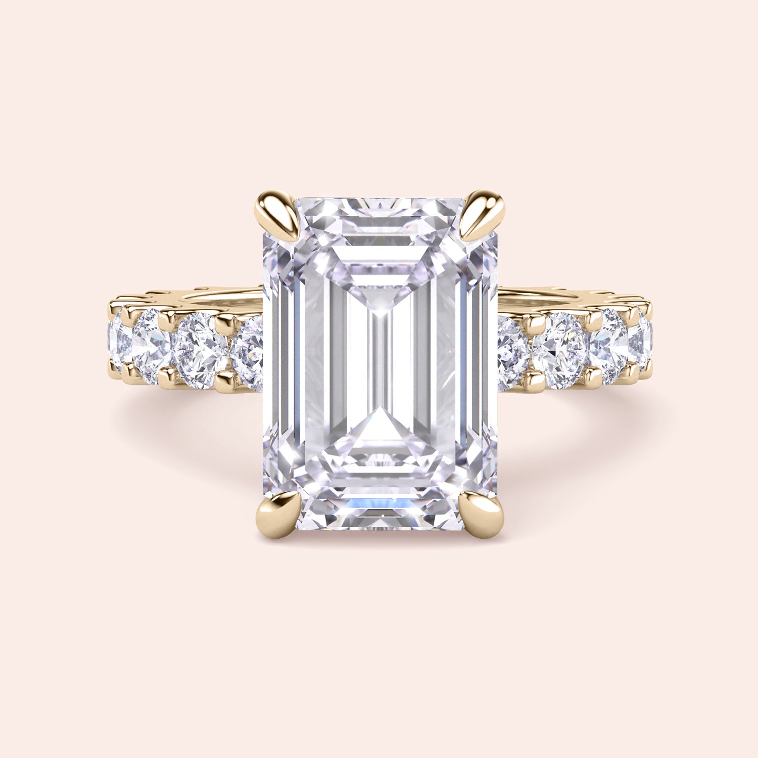 Emerald cut diamond engagement ring in yellow gold with eternity band, bold center stone ring, elegant step cut diamond bridal design | #14KRecycledYellowGold #18KRecycledYellowGold