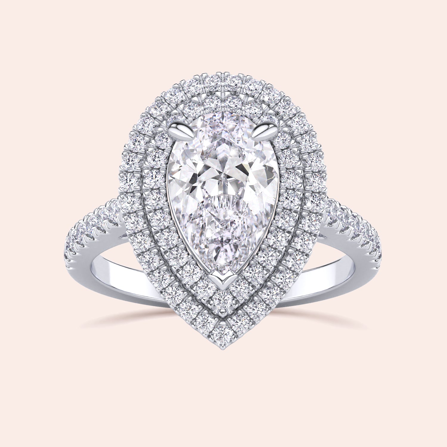 Emerald cut diamond ring white gold vertical side view with pavé eternity band, refined craftsmanship and modern setting details | #14KRecycledWhiteGold #18KRecycledWhiteGold #Platinum