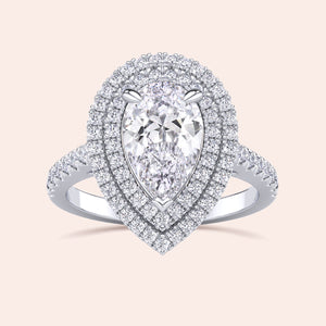 Emerald cut diamond ring white gold vertical side view with pavé eternity band, refined craftsmanship and modern setting details 
