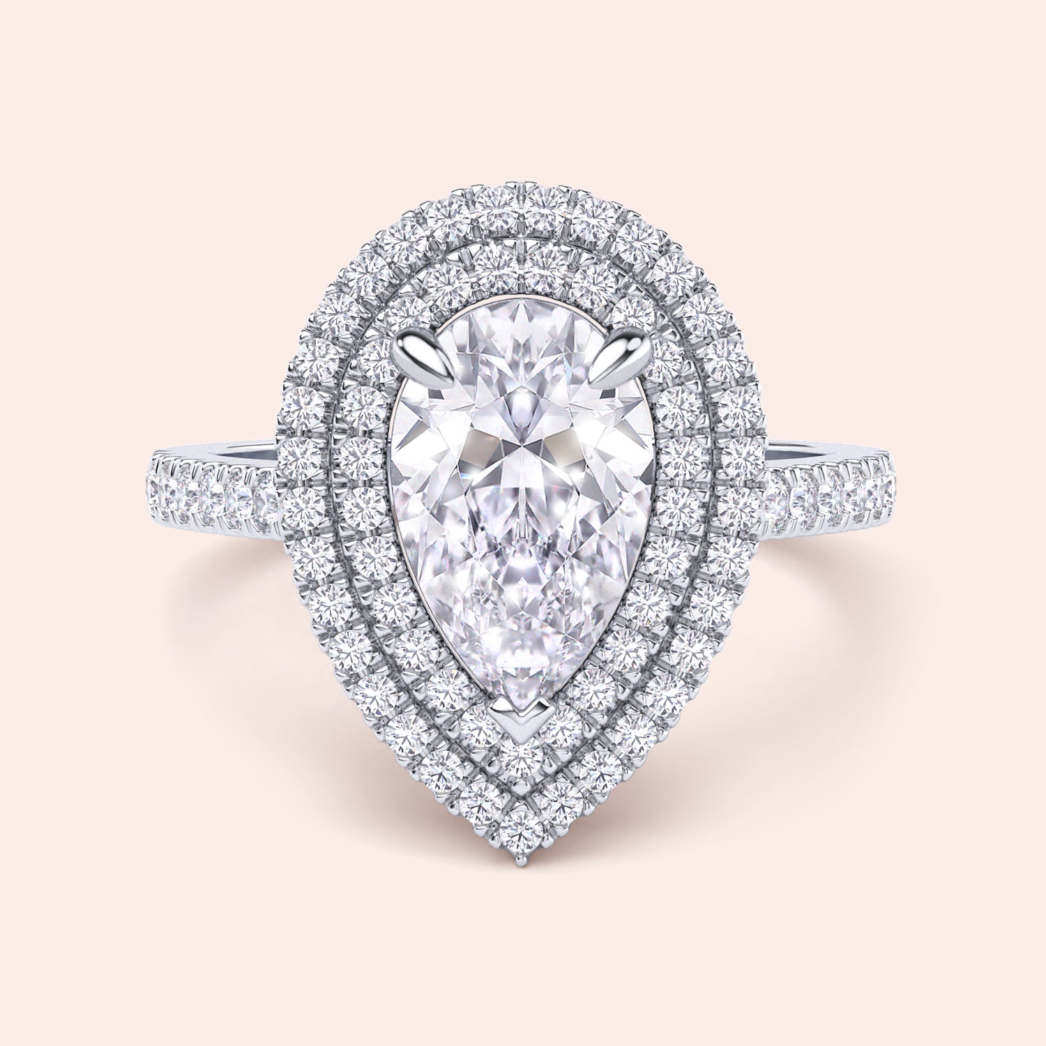 Emerald cut diamond engagement ring white gold with full eternity diamond band, side profile view, modern hidden setting, luxury bridal ring | #14KRecycledWhiteGold #18KRecycledWhiteGold #Platinum