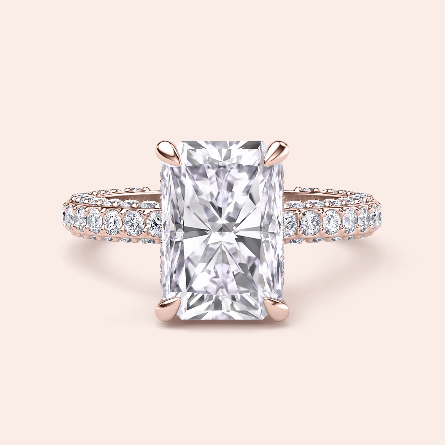 Radiant diamond engagement ring in rose gold with pavé band, modern solitaire design, delicate and refined bridal ring | #14KRecycledRoseGold #18KRecycledRoseGold