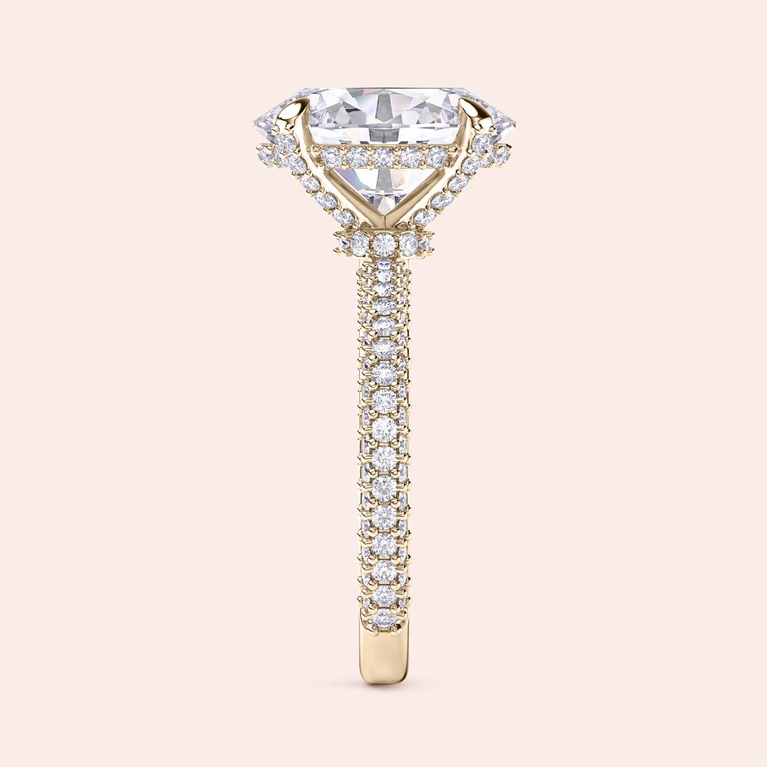 Pear diamond engagement ring in yellow gold with three stone setting, side angle showing prong setting and clean architectural lines | #14KRecycledYellowGold #18KRecycledYellowGold