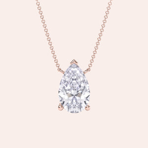 Rose gold pear diamond solitaire necklace, elegant teardrop pendant on delicate chain, timeless everyday luxury gift 