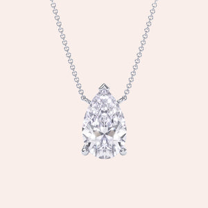 White gold pear diamond solitaire necklace, elegant teardrop pendant on delicate chain, timeless everyday luxury gift 
