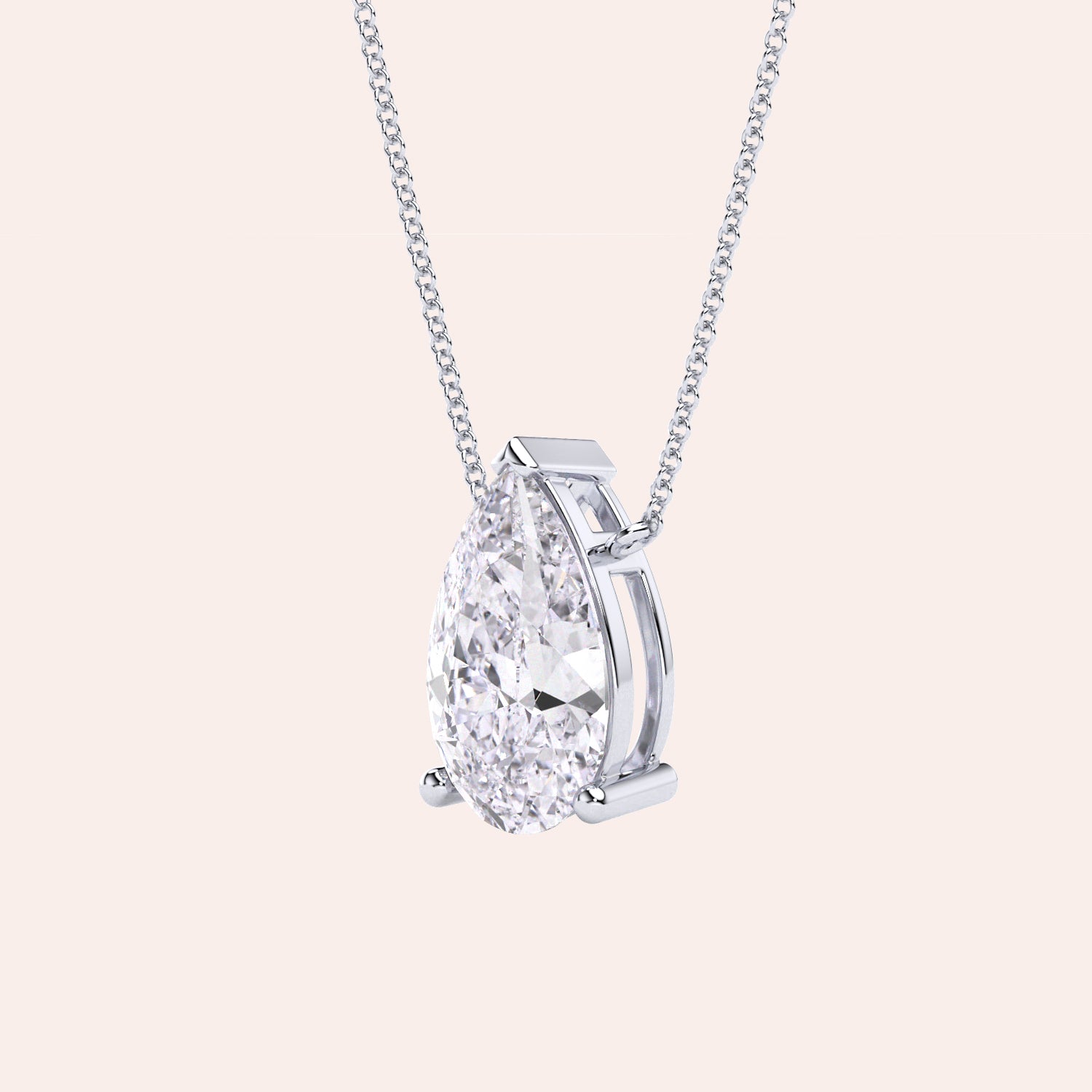 Pear shaped diamond pendant necklace in white gold, side view of solitaire setting, minimal and refined fine jewelry | #14KRecycledWhiteGold #18KRecycledWhiteGold #Platinum